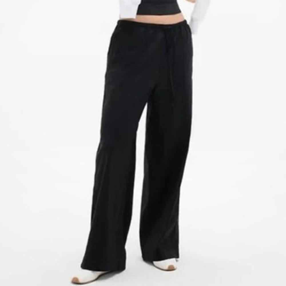 Athleta Paradise Mid Rise Wide Leg Black Linen Blend Pants Size Large